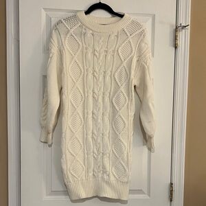 Express Cream Cable Knit Sweater Dress